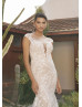 Cap Sleeves Ivory Lace Tulle Sexy Glitter Wedding Dress